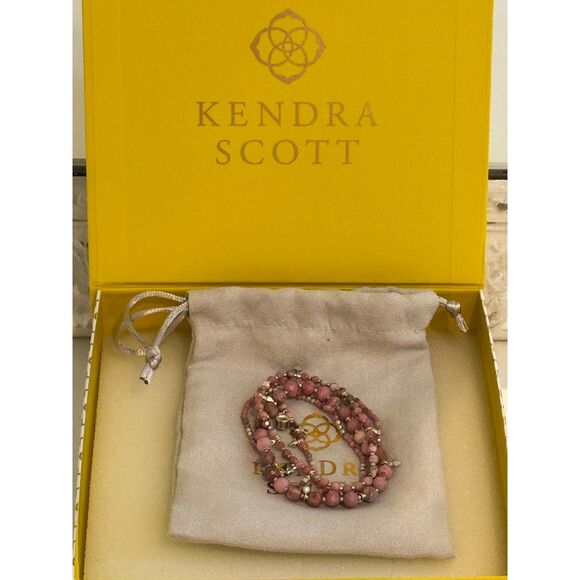 Kendra Scott Supak Gold Pink Rhodonite Beaded Set of 4 Bracelets Set NWOT - Picture 3 of 4